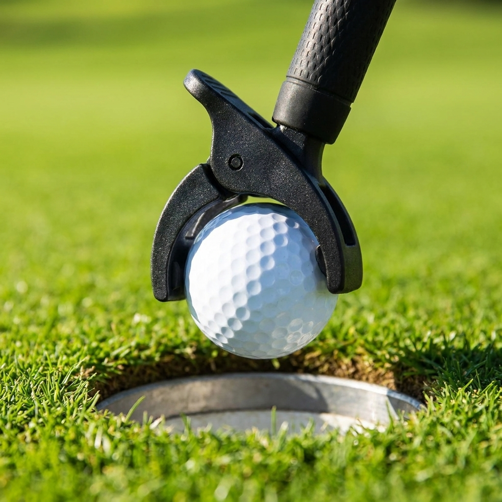 Caddie Claw lifting a white golf ball out of the cup