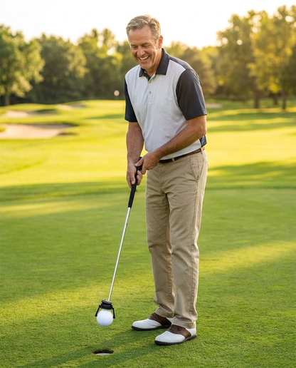Golfer using the Caddie Claw without bending